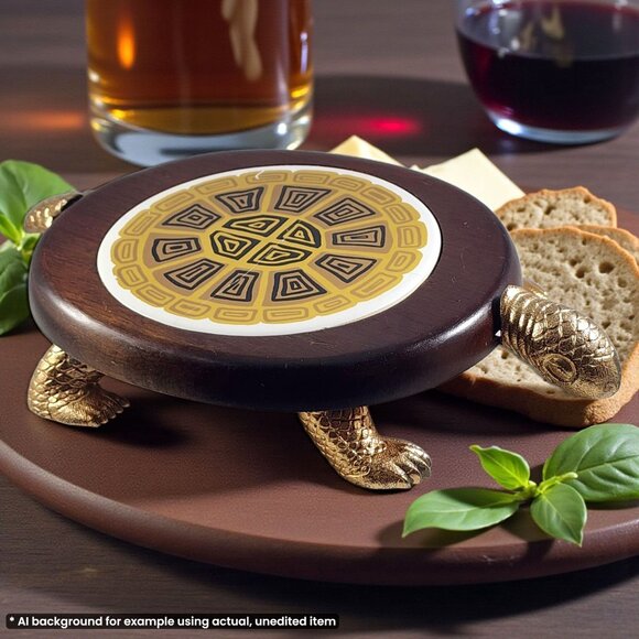 Vintage Turtle Cheeseboard with Knife Wood Tile MCM 70s Retro Novelty Kitschy - Picture 4 of 11